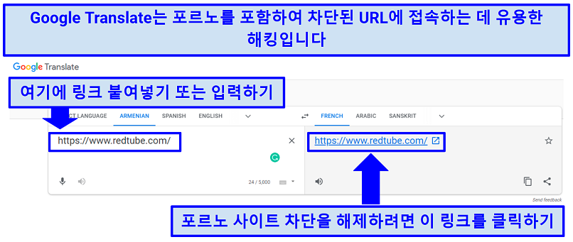 A screenshot showing you can use Google Translate to unblock porn websites