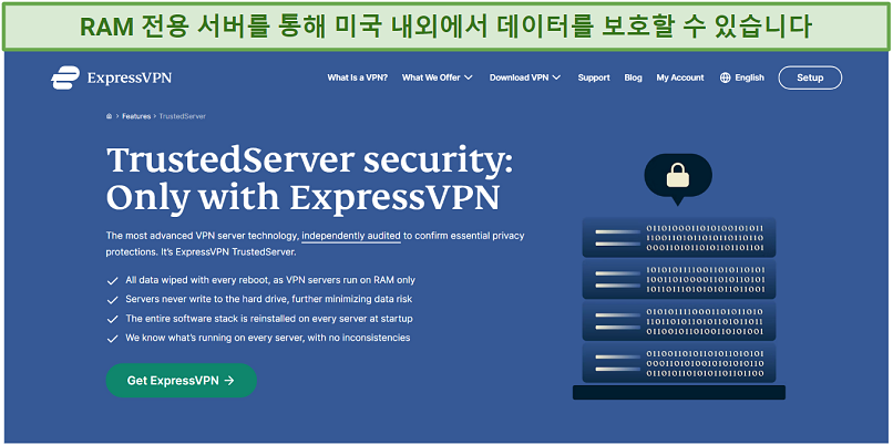 Screenshot from ExpressVPN's website explaining how its RAM-based servers protect your data