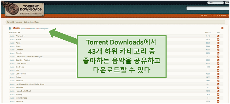  Screenshot from TorrentDownloads showing vast content libraries