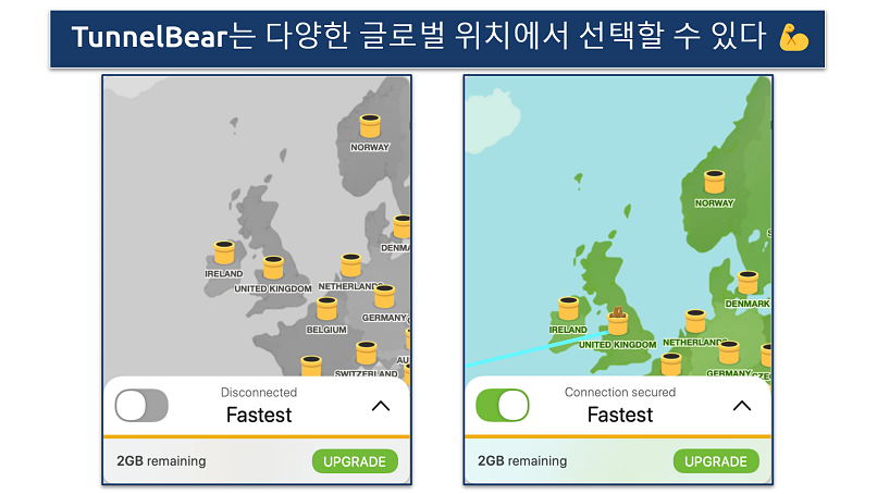 Screenshot of the TunnelBear app connecting to a UK location