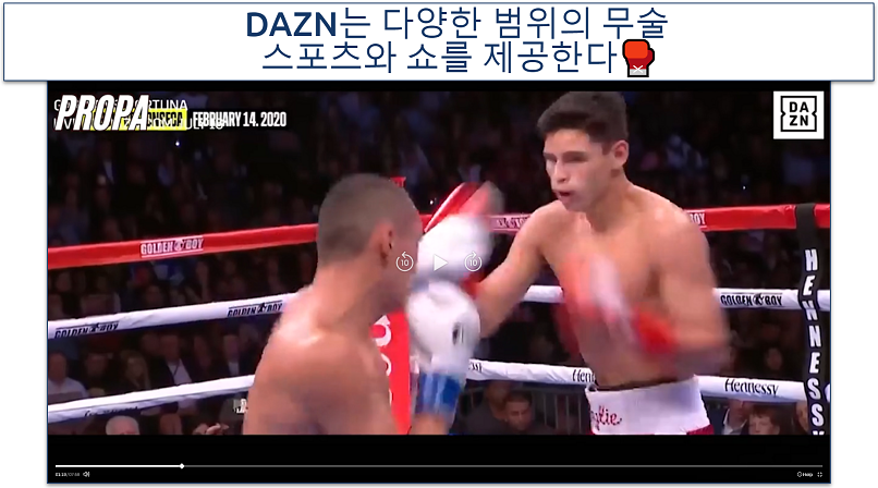 A screenshot showing a martial arts match on DAZN