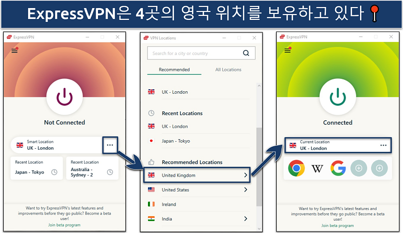 A screenshot showing how to connect to a UK server with ExpressVPN's Windows app