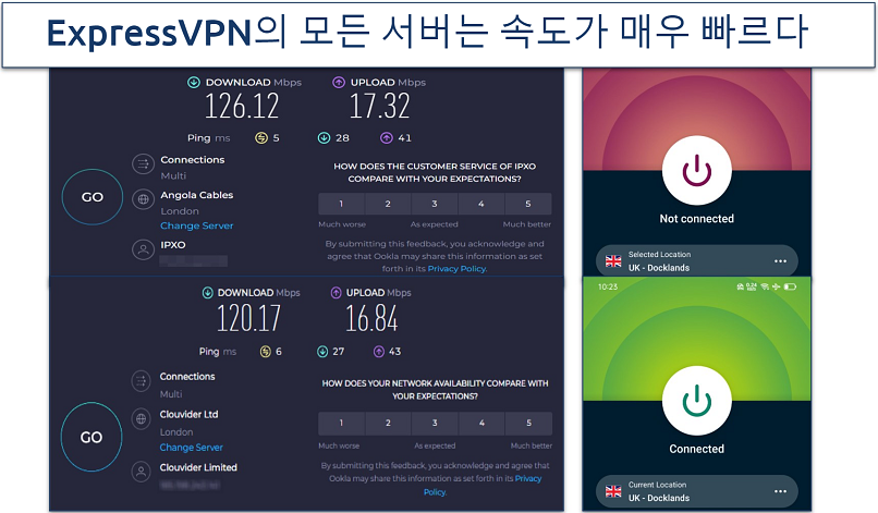 Screenshot of ExpressVPN's speed test results on Android