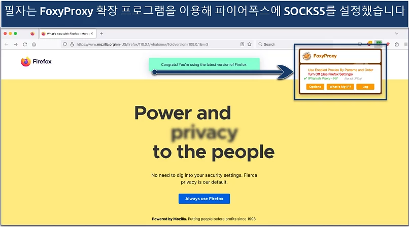 Screenshot of IPVanish SOCKS5 proxy set up in Firefox