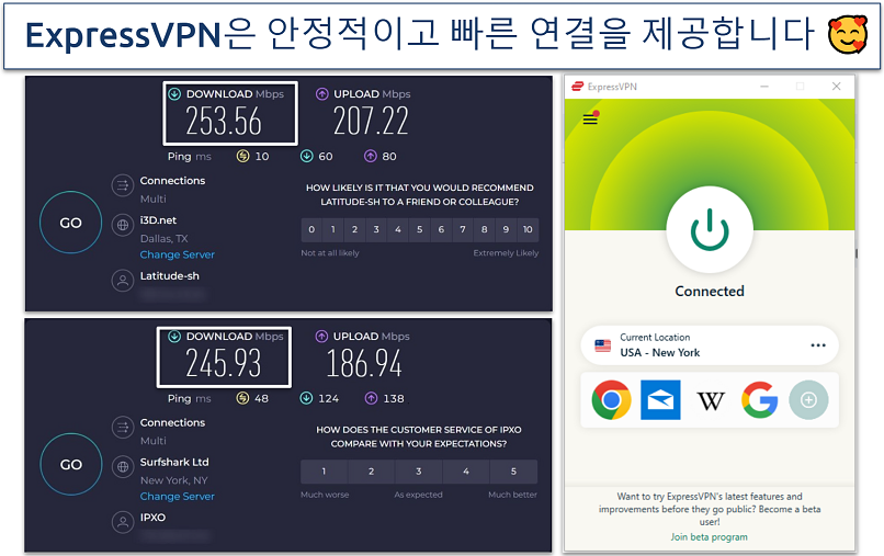 A screenshot of ExpressVPN speed test results