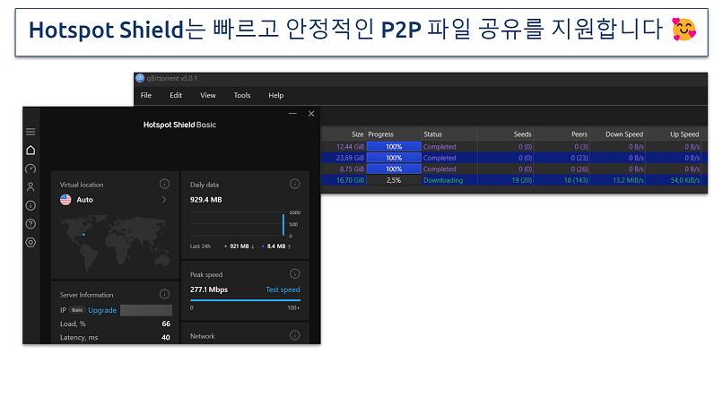 Screenshot showing downloading torrents via Hotspot Shield