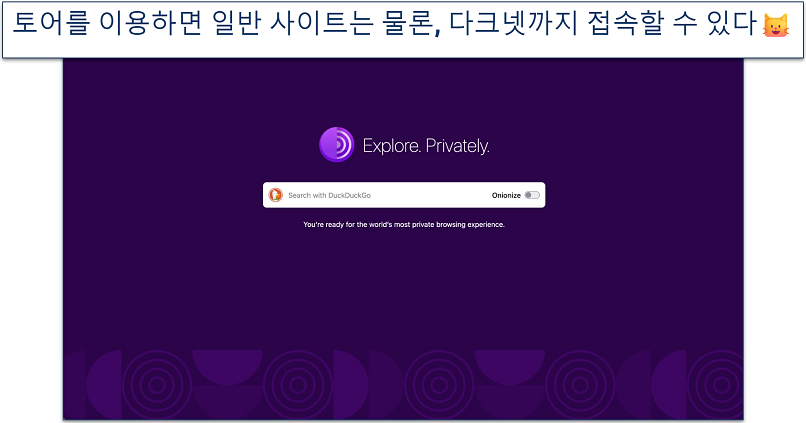 Screenshot of the Tor Browser homepage