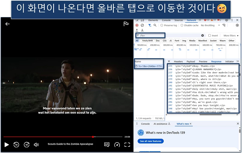 Screenshot of Chrome DevTools open while streaming a show on Netflix
