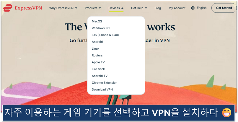 Screenshot of the ExpressVPN website showing the devices it supports