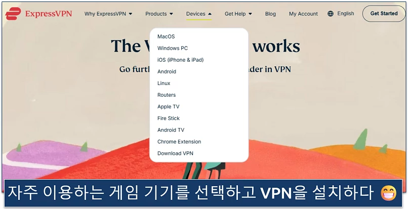 Screenshot of the ExpressVPN website showing the devices it supports