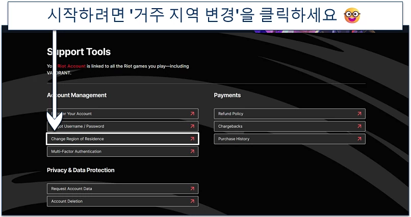 Screenshot of Riot's support page