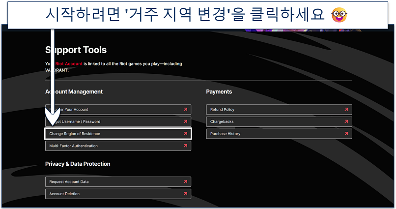 Screenshot of Riot's support page
