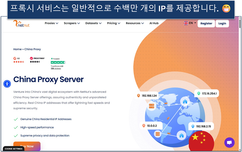 Screenshot of the NetNut China Proxy Server website page